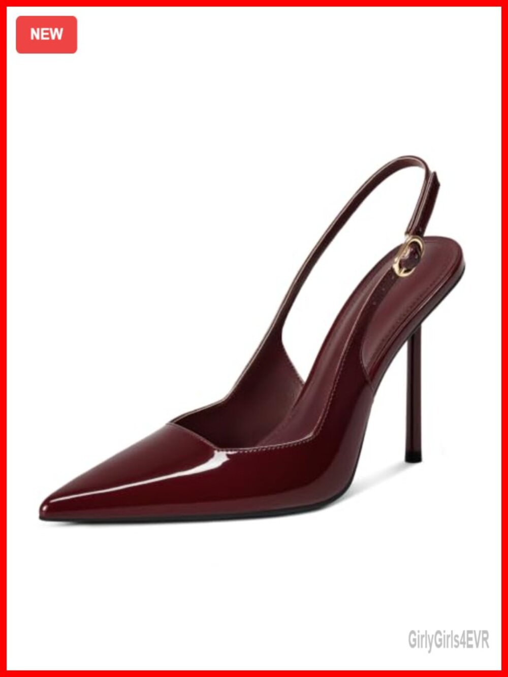 Slingback Heels Pointed Toe Stiletto High Heel Pumps Patent PU Leather